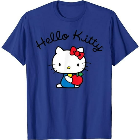 Hello Kitty Apple Retro Logo T-Shirt, Cute Tee For Men Women Cat Lovers, Royal Blue Color, Size XL
