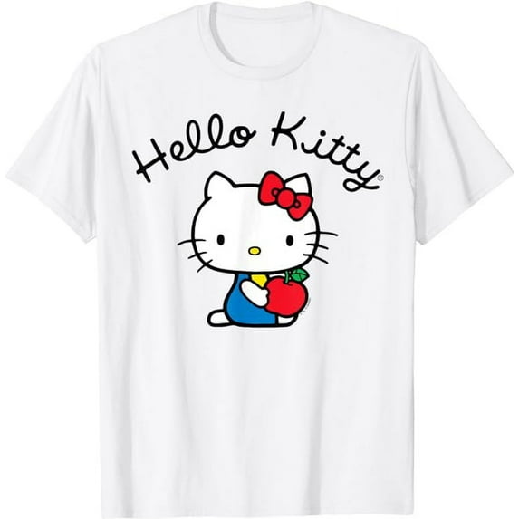 Hello Kitty Apple Retro Logo T-Shirt, Cute Tee For Men Women Cat Lovers, White Color, Size S
