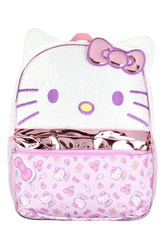Hello Kitty Apples and Bows Sequin with PVC Bow Zipper Pull School Travel 16" Backpack For Kids