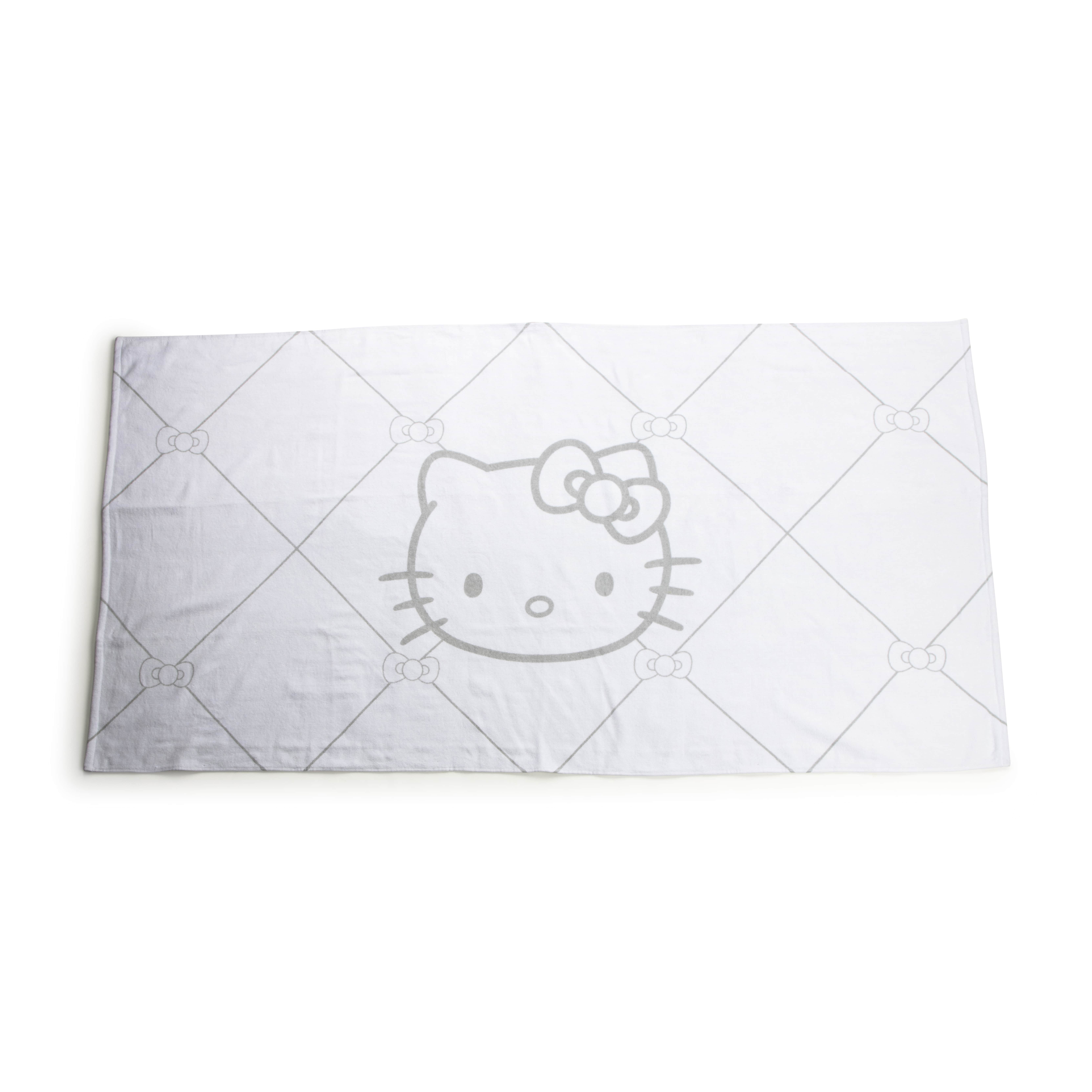 Hello Kitty Argyle Bows 34" x 64" Oversized Bath Towel, Cotton, White, Sanrio