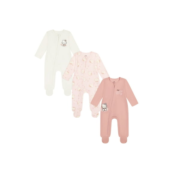 Hello Kitty Baby Girl Long Sleeve Sleep N Play, 3-Pack, Size 0-24 Months