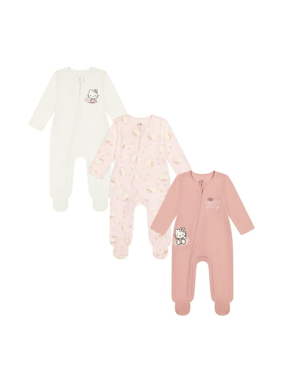 Hello Kitty Baby Girl Long Sleeve Sleep N Play, 3-Pack, Size 0-24 Months