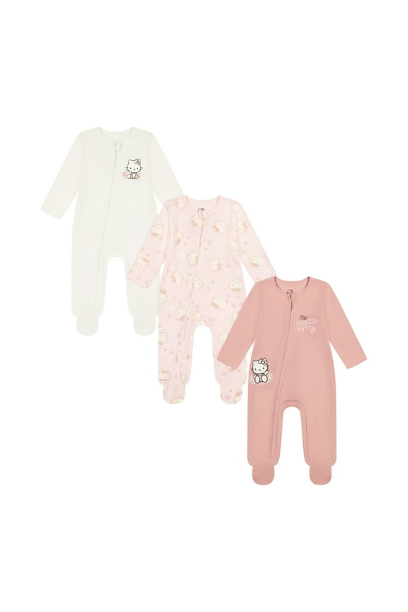 Hello Kitty Baby Girl Long Sleeve Sleep N Play, 3-Pack, Size 0-24 Months
