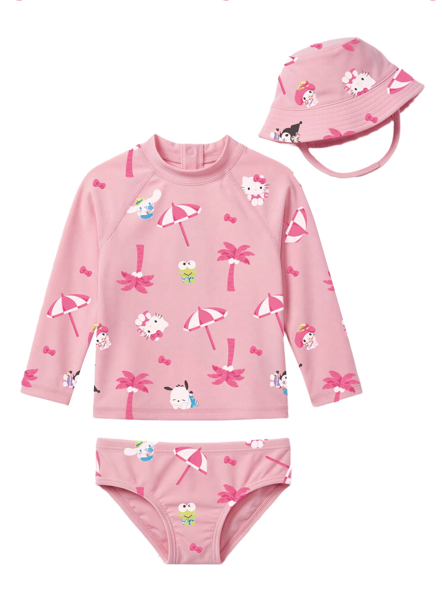 Character Baby Girl Rash Guard Swim Set with Hat, Sizes 0/3M-12M