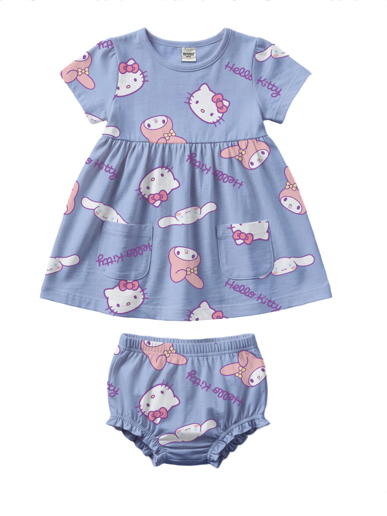 Hello Kitty Baby Girl Viscose French Terry Dress and Panty Set, Sizes 0-24 Months