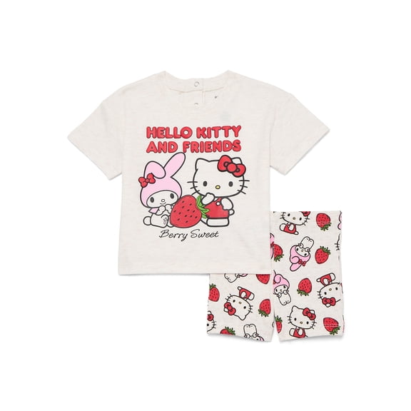 Hello Kitty Baby Girls Graphic Tee and Bike Shorts Set, 2-Piece, Sizes 0/3M-24M