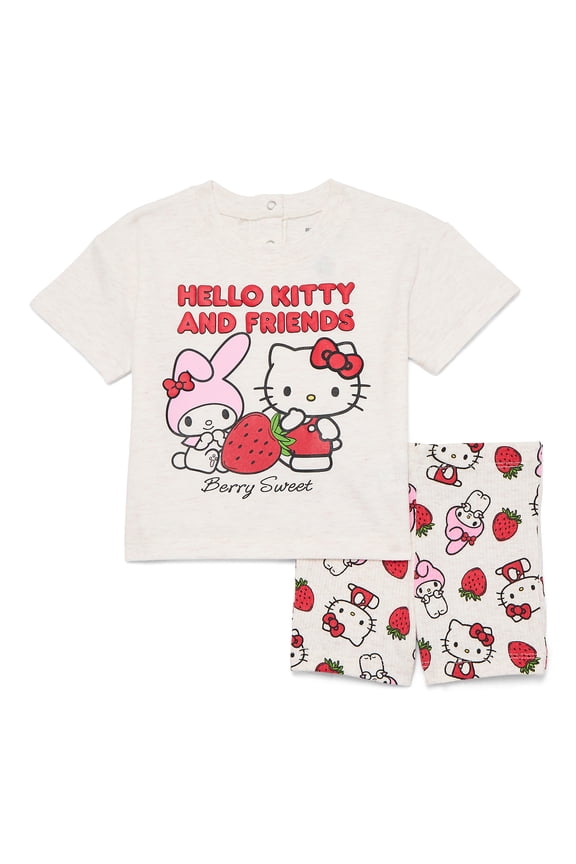 Hello Kitty Baby Girls Graphic Tee and Bike Shorts Set, 2-Piece, Sizes 0/3M-24M
