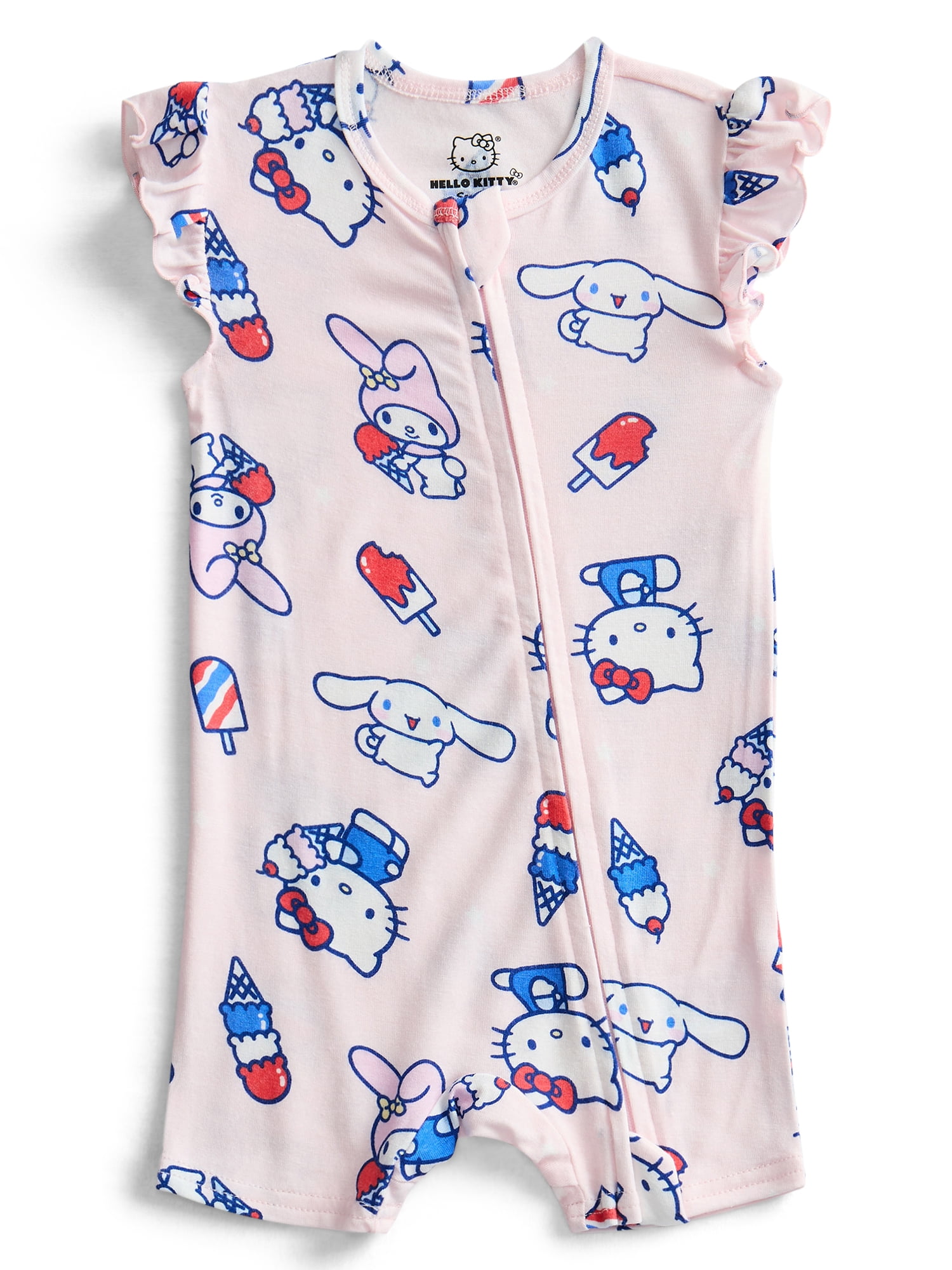 Hello Kitty Baby Girls Cozy and Comfortable Patriotic Americana Shortie Romper, Sizes NB-24M
