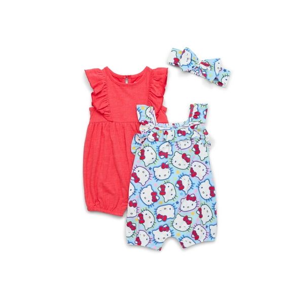 Hello Kitty Baby Girls Romper Set, 2-Pack, Sizes 0-24 Months