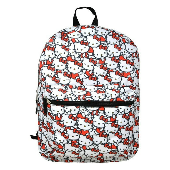 Hello Kitty Backpack 16" All-over Print Sanrio Girls White w/ Front Pocket
