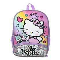 Hello Kitty Backpack 16" Sanrio Front Zipper Pocket Teddy Bears Hearts Cupcakes