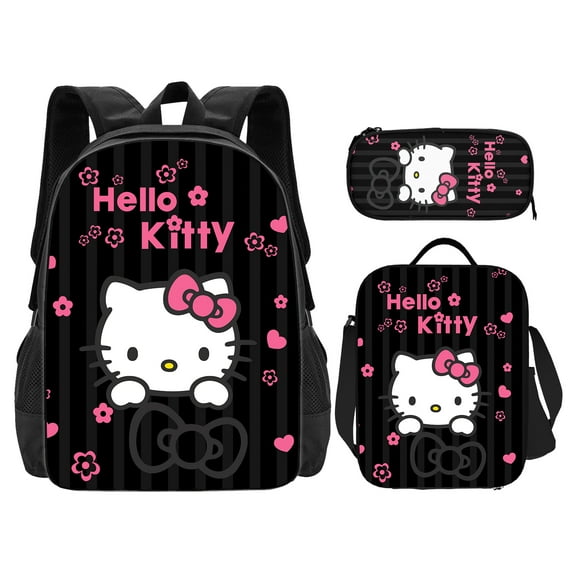 Hello Kitty Backpack, 3Pcs Anime Cartoon Backpack Cute Bookbag Set with Lunch Box and Pencil Case -1