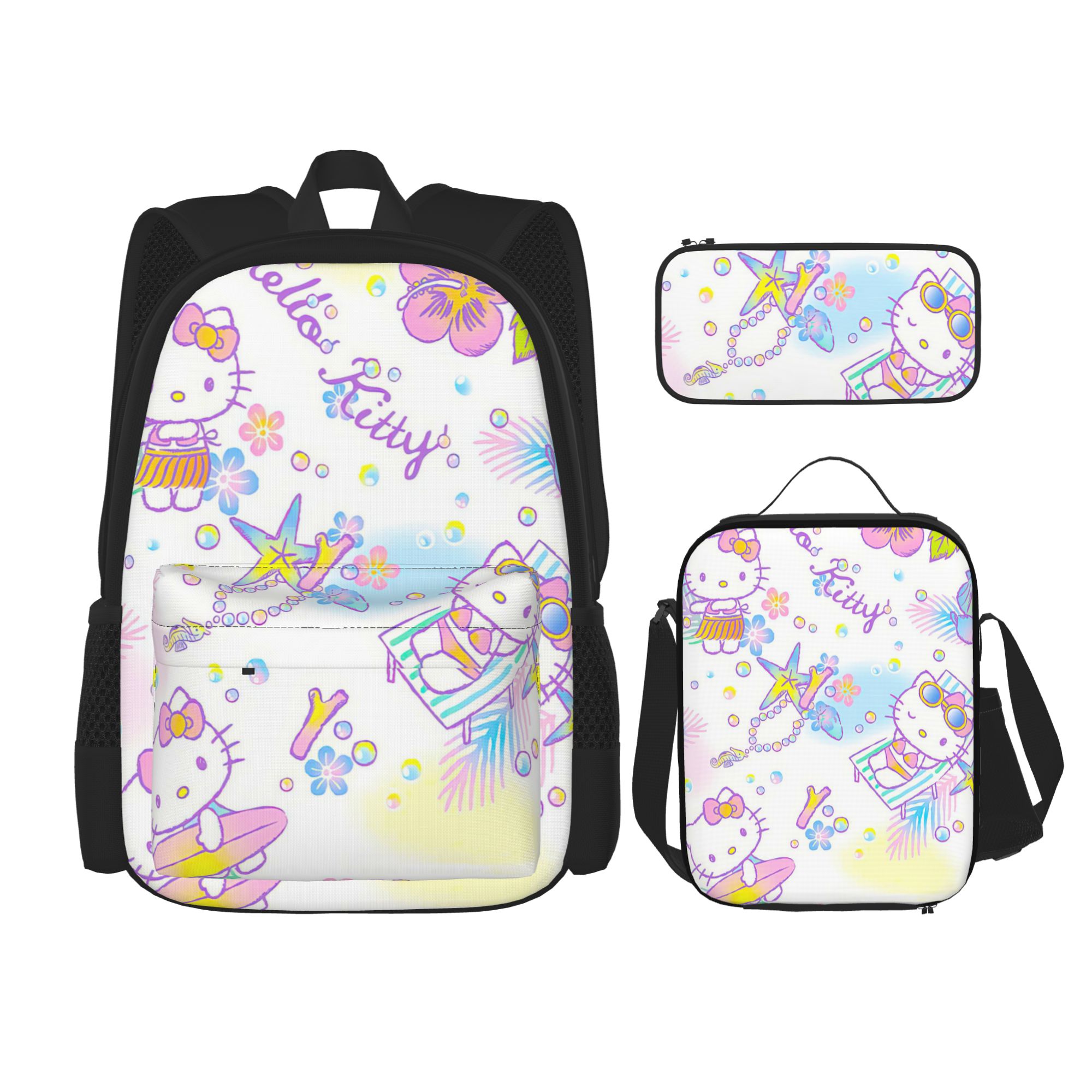 THCNKUI Custom Name Backpack Set For Kids – 3-Piece Purple Unicorn Rainbow Backpack With Lunch Bag & Pencil Case - View #3