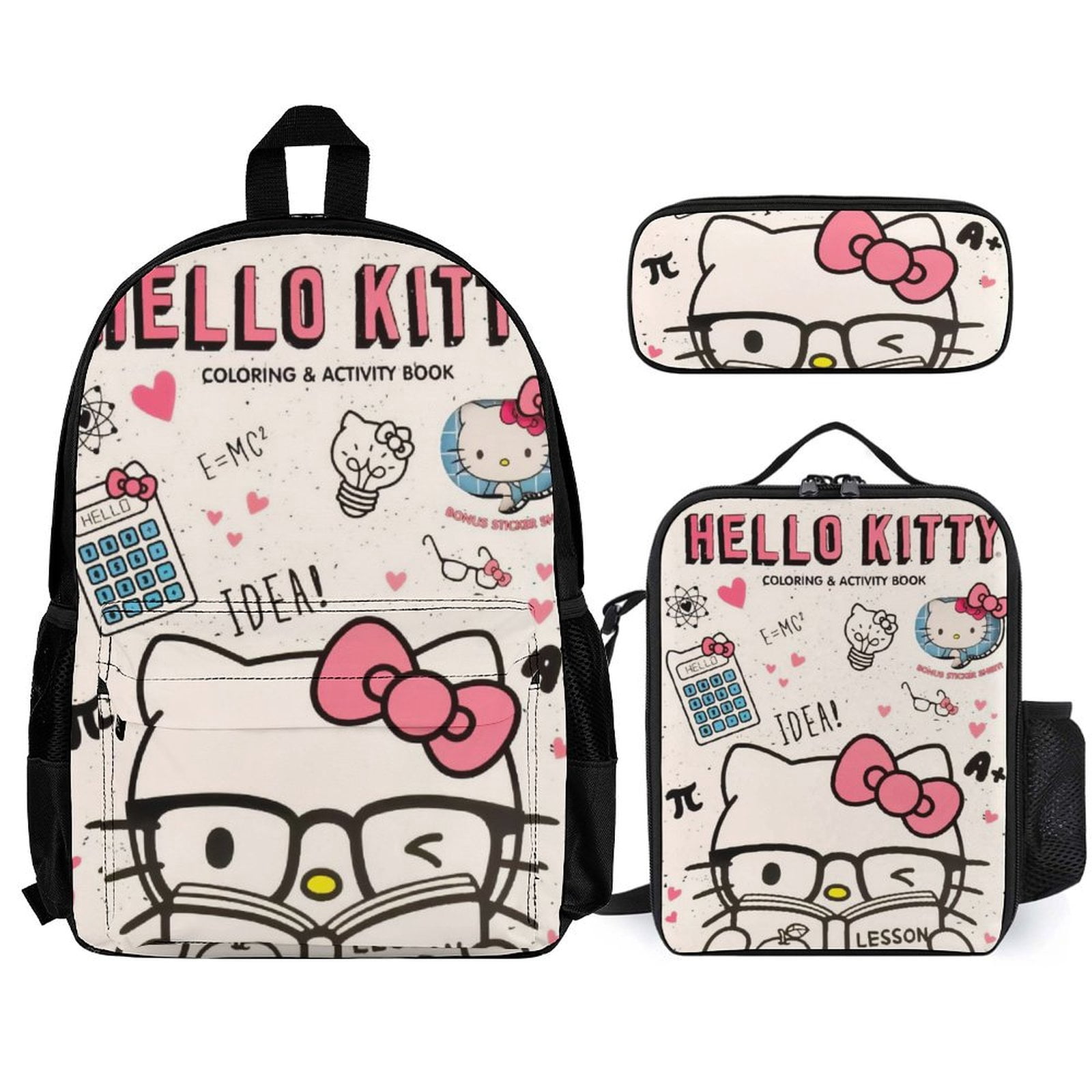 Hello Kitty Backpack Set, Backpack with Lunch Box and Pencil Case 3pcs Set