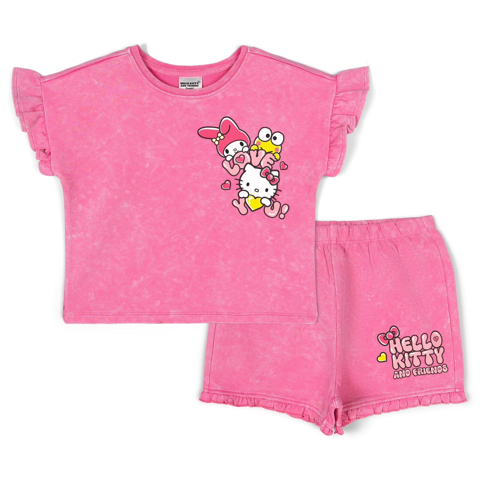 Hello Kitty Badtz-Maru Cinnamoroll Hello Kitty French Terry T-Shirt and Shorts Outfit Set Toddler to Big Kid
