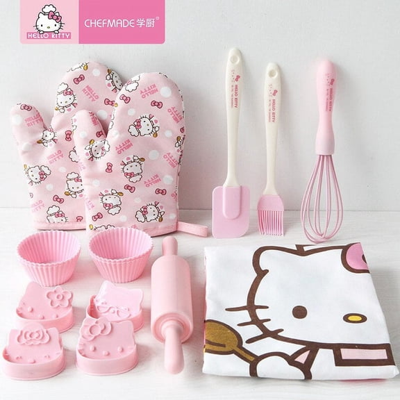 Hello Kitty Baking Tool Set Sanrio Anime Genuine Cookie Cutter Whisk Anti Scald Gloves Apron Parent-Child Household Cute Gift
