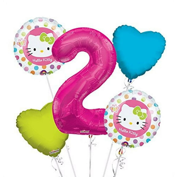 Hello Kitty Balloon Bouquet 2nd Birthday 5 pcs - Party Supplies