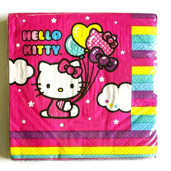 Hello Kitty Balloons & Rainbow Stripe Party Napkins - Pack of 16