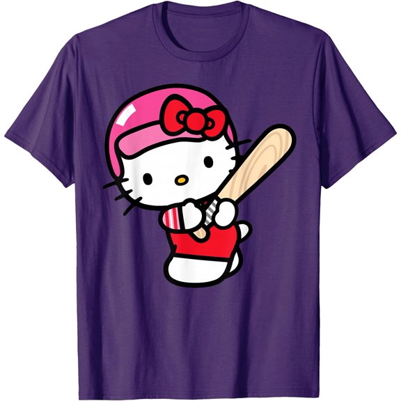 Hello Kitty Baseball Cute DTG Print Unisex T-Shirt,Purple Color,Size 5-6T