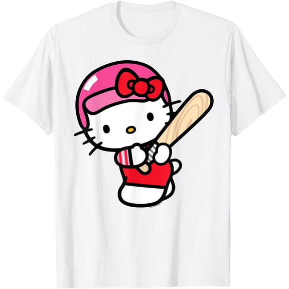 Hello Kitty Baseball Cute DTG Print Unisex T-Shirt,White Color,Size L