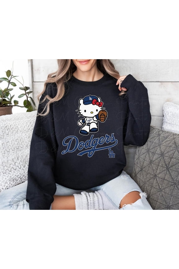 Hello Kitty Baseball Sweatshirt, Dodgers Baseball MLB Shirt,Black color,size 2XL