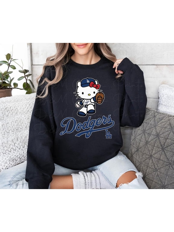 Hello Kitty Baseball Sweatshirt, Dodgers Baseball MLB Shirt,Black color,size M