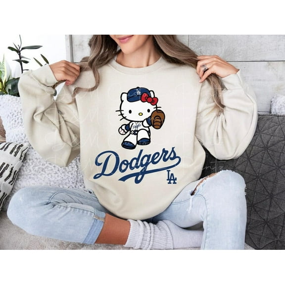 Hello Kitty Baseball Sweatshirt, Dodgers Baseball MLB Shirt,Sand color,size XL
