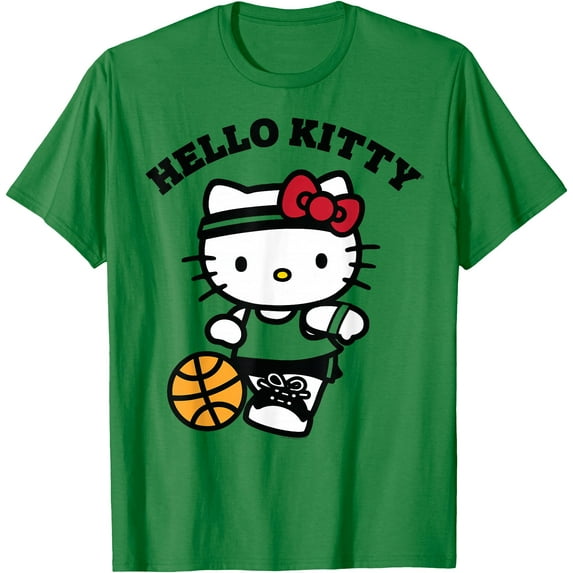 Hello Kitty Basketball Cute Parody DTG Print Unisex T-Shirt,Irish Green Color,Size YM