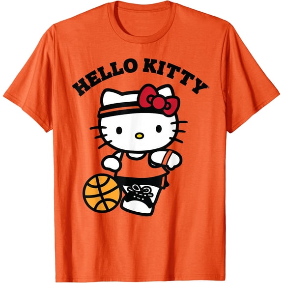Hello Kitty Basketball Cute Parody DTG Print Unisex T-Shirt,Orange Color,Size 2XL
