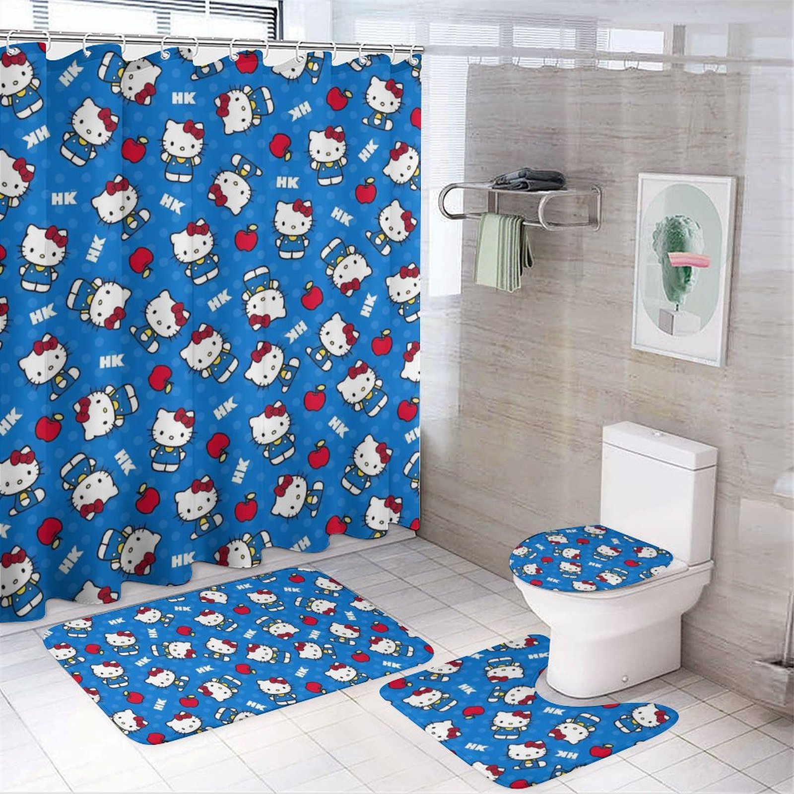 Hello Kitty Bathroom Set - 4 Piece Shower Curtain Set with 72x72 inch ...