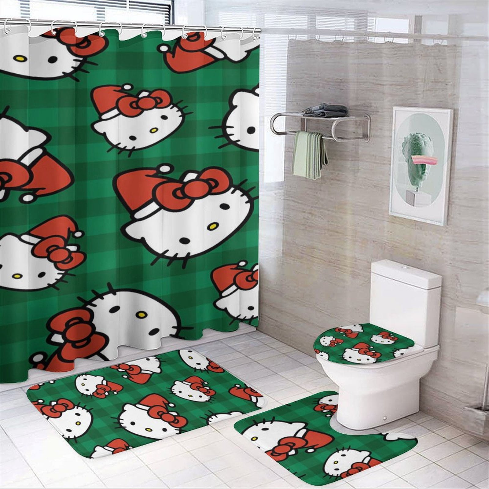 Hello Kitty Bathroom Set - 4 Piece Shower Curtain Set with 72x72 inch ...