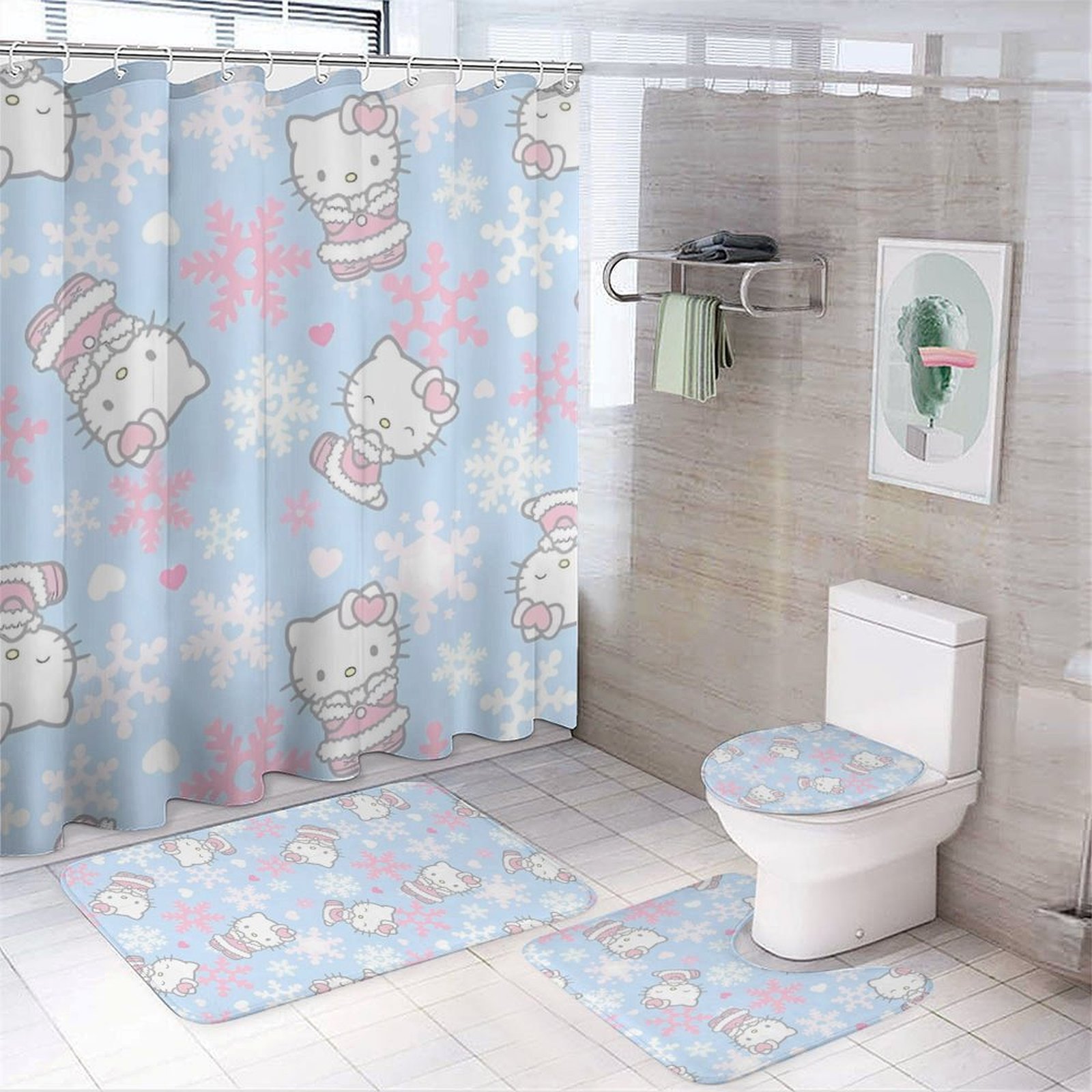Hello Kitty Bathroom Set - 4 Piece Shower Curtain Set with 72x72 inch ...