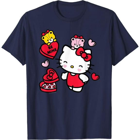 Hello Kitty Be Mine Candy Gifts Valentine's DTG Print Unisex T-Shirt,Navy Color,Size 3XL