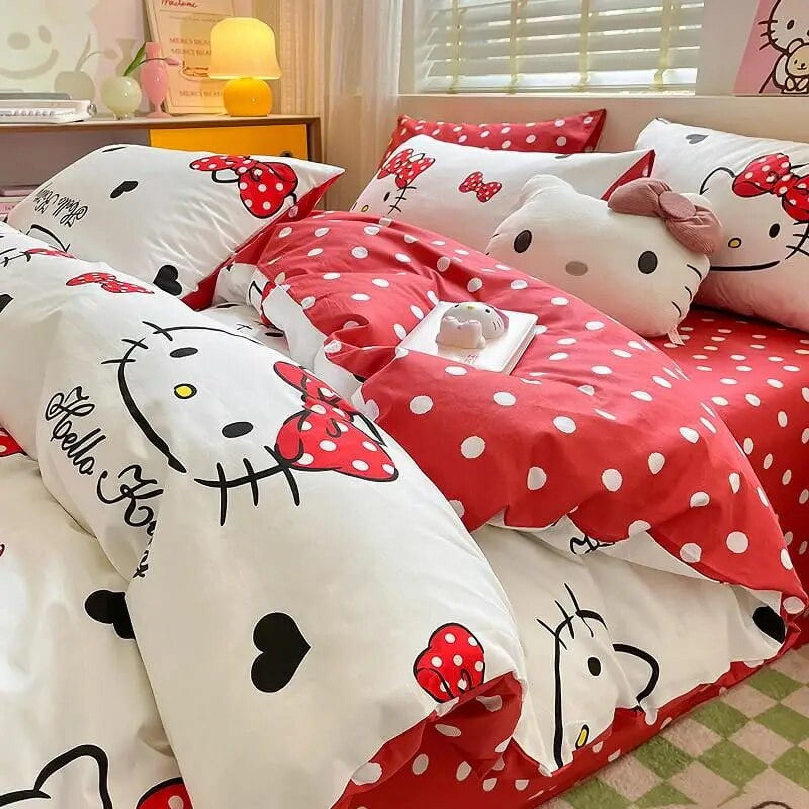 Hello Kitty Bedding Four Piece Nordic Winter Warm Bedding Set Luxury Thicken Bed Sheet and ...