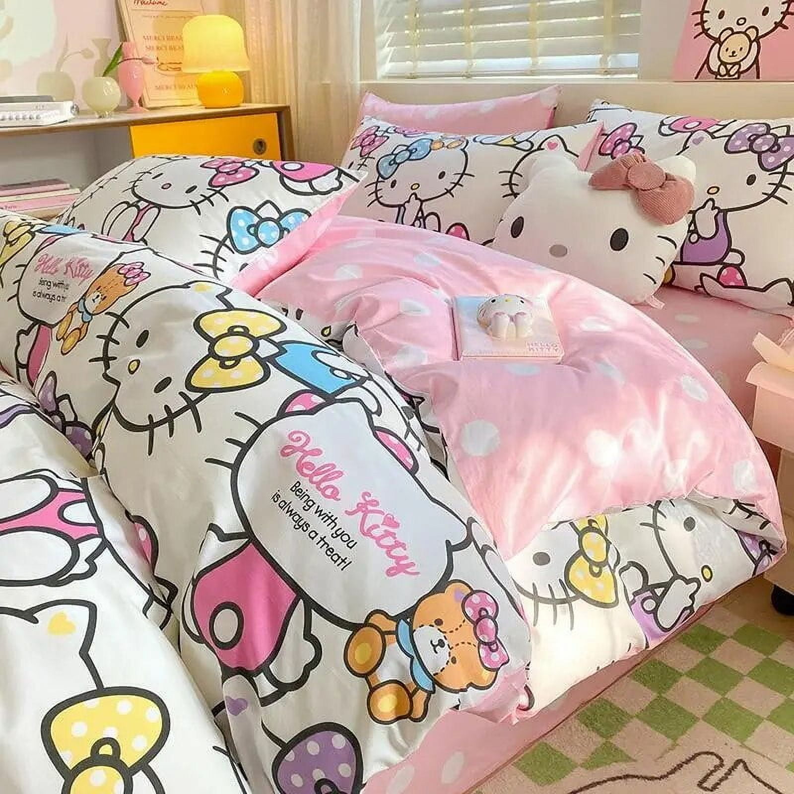 Hello Kitty Bedding Four Piece Nordic Winter Warm Bedding Set Luxury Thicken Bed Sheet and ...
