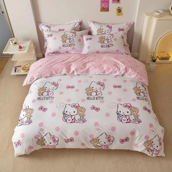 Hello Kitty Bedding Set Duvet Cover Without Filling Pillowcase Bedroom Decor Christmas Gifts(Duvet Cover+pillowcase)