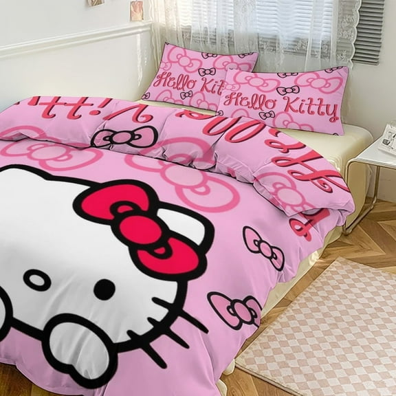 Hello Kitty Bedding Sets for Kids Men Women Twin Size 3pcs 1 Comforter Cover And 2 Pillowcases