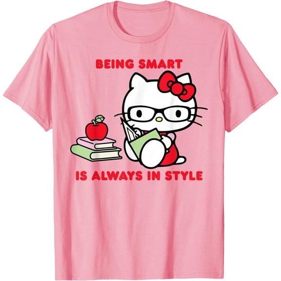 Hello Kitty Being Smart Is Always In Style Books Student DTG Print Unisex T-Shirt,Light Pink Color,Size M