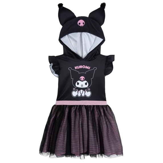 Hello Kitty Big Girls' Cosplay Hooded Tutu Dress Kuromi Jet Black Pink