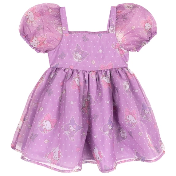 Hello Kitty Big Girls' Short Sleeve Sheer Overlay Party Dress Light Purple Hello Kitty and Kuromi