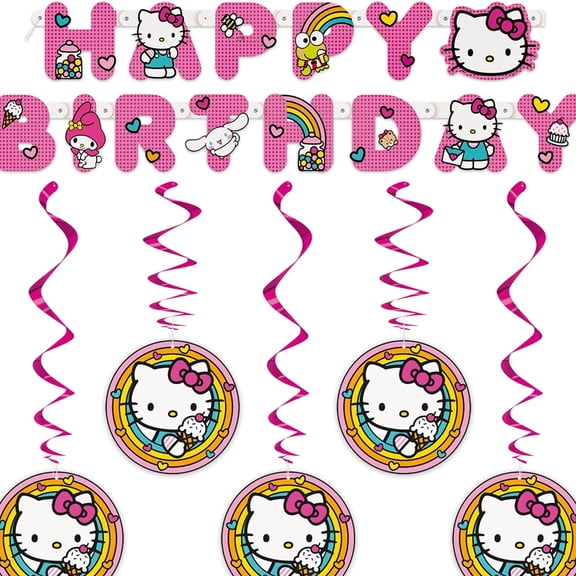 Hello Kitty Birthday Banner Hanging Swirls Decorations