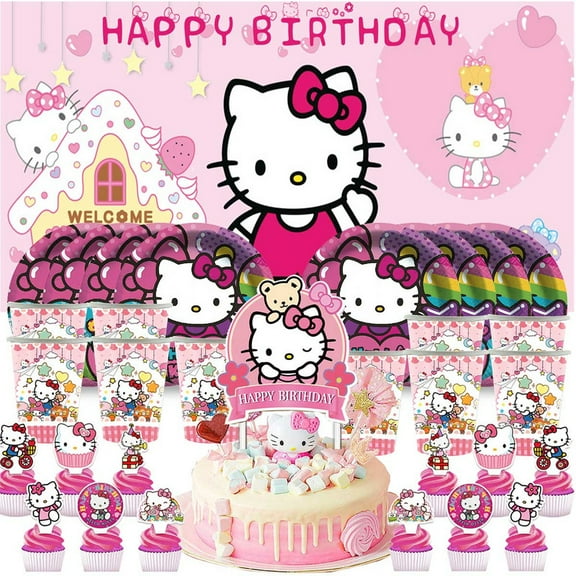 Hello Kitty Birthday Cups Party Supplies Decor Backdrop Paper Plates Fans Decorations Banner