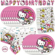 Hello Kitty Birthday Party Decorations - 1 Hello Kitty Tablecloth, 1 Hello Kitty Banner, 16 Hello Kitty Plates, 16 Napkins, 1 Sticker