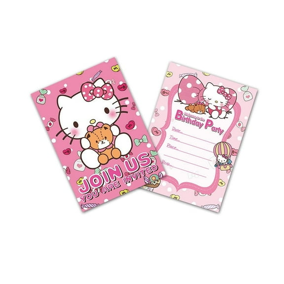 Hello Anime Kitty White Birthday Party Invitation & Envelopes12Pcs
