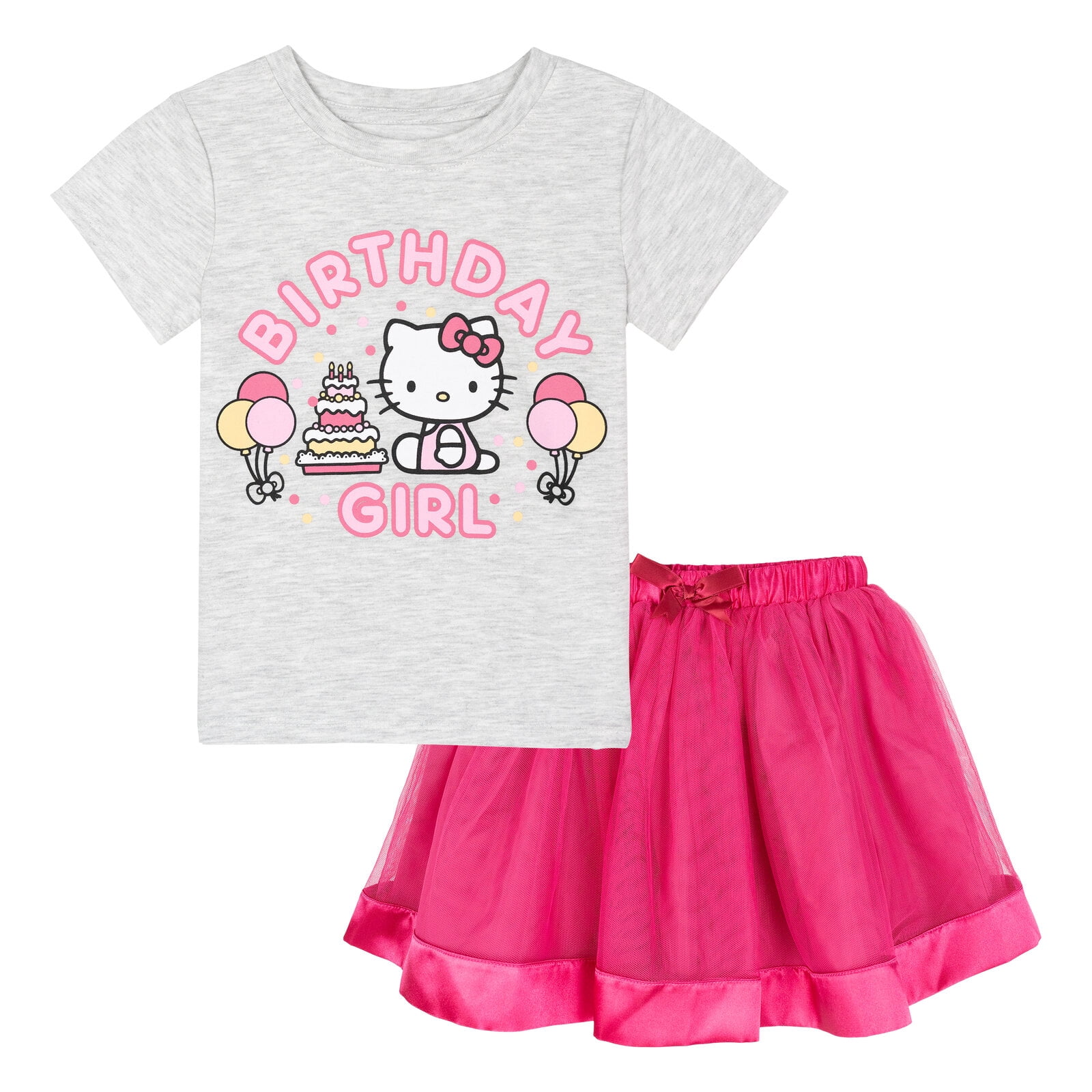 Hello Kitty Birthday T-Shirt and Mesh Tulle Skirt Outfit Set Toddler to Big Kid