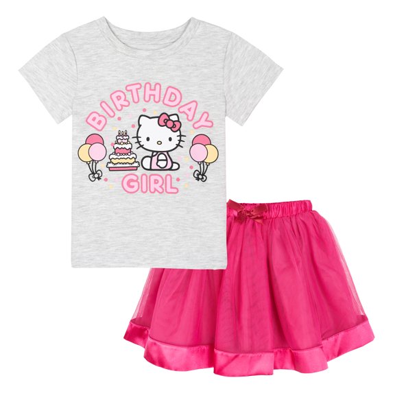 Hello Kitty Birthday T-Shirt and Mesh Tulle Skirt Outfit Set Toddler to Big Kid