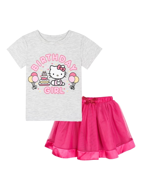 Birthday T-Shirt and Mesh Tulle Skirt Outfit Set Toddler to Big Kid