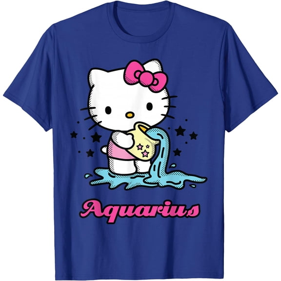 Hello Kitty Birthday Zodiac Aquarius DTG Print Unisex T-Shirt,Royal Blue Color,Size 4XL