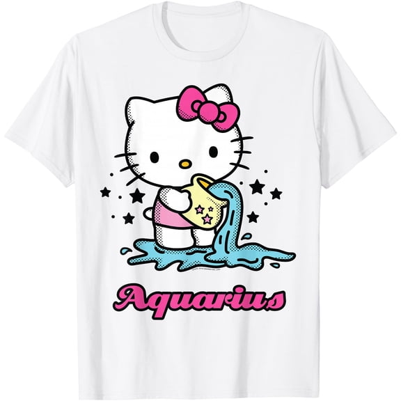 Hello Kitty Birthday Zodiac Aquarius DTG Print Unisex T-Shirt