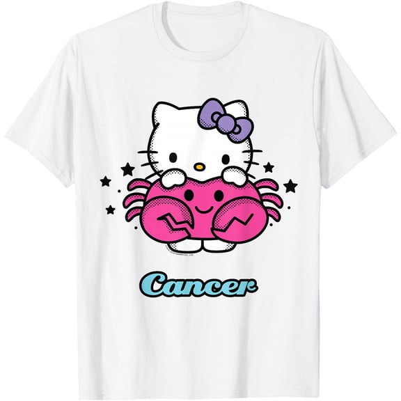 Hello Kitty Birthday Zodiac Cancer DTG Print Unisex T-Shirt,White Color,Size XL